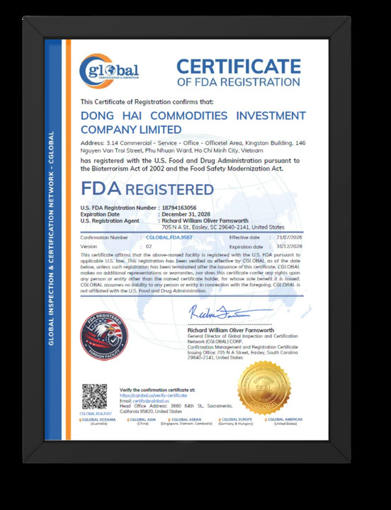 U.S. FDA registration certificate — Dong Hai Commodities Investment Company Limited
